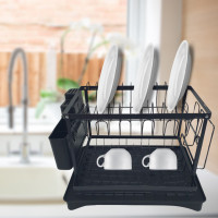 Дворівнева сушарка для посуду Escurridor Premium Black з металевим каркасом, піддоном для води та тримачем для кухонних приборів